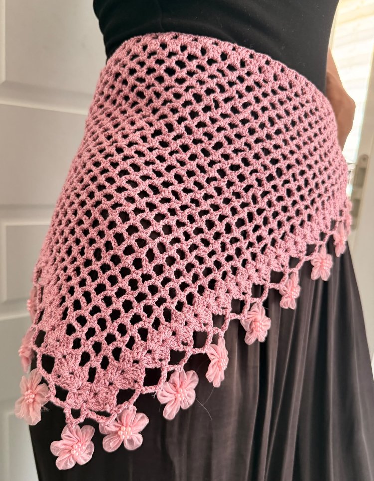 El Örgüsü Pudra Pembe Kadın Şal ve Bandana

