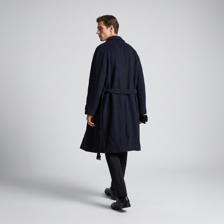 Vintage Lacivert Uzun Yün Kaban – Klasik & Minimal Stil