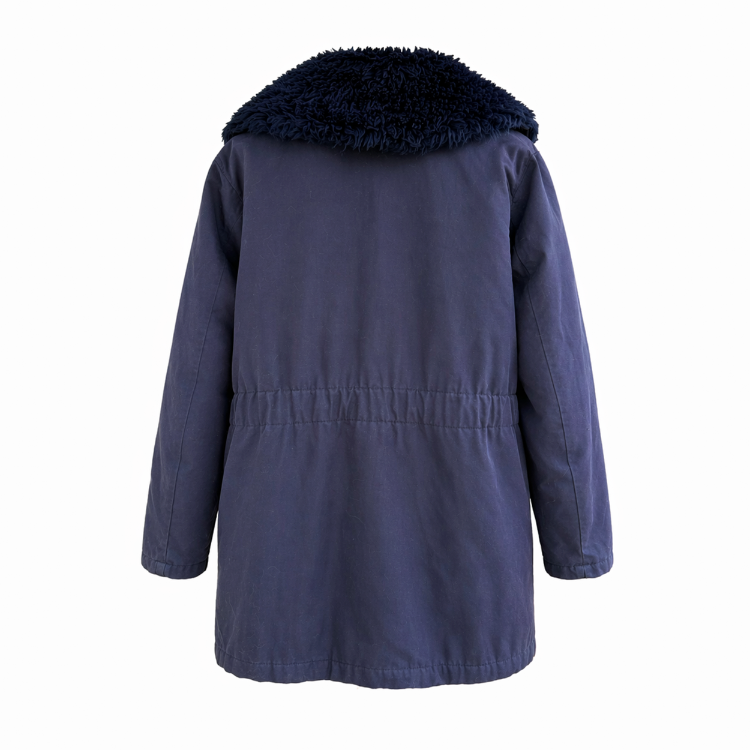 Vintage Kapüşonlu Kürk Yakalı Parka – Lacivert
