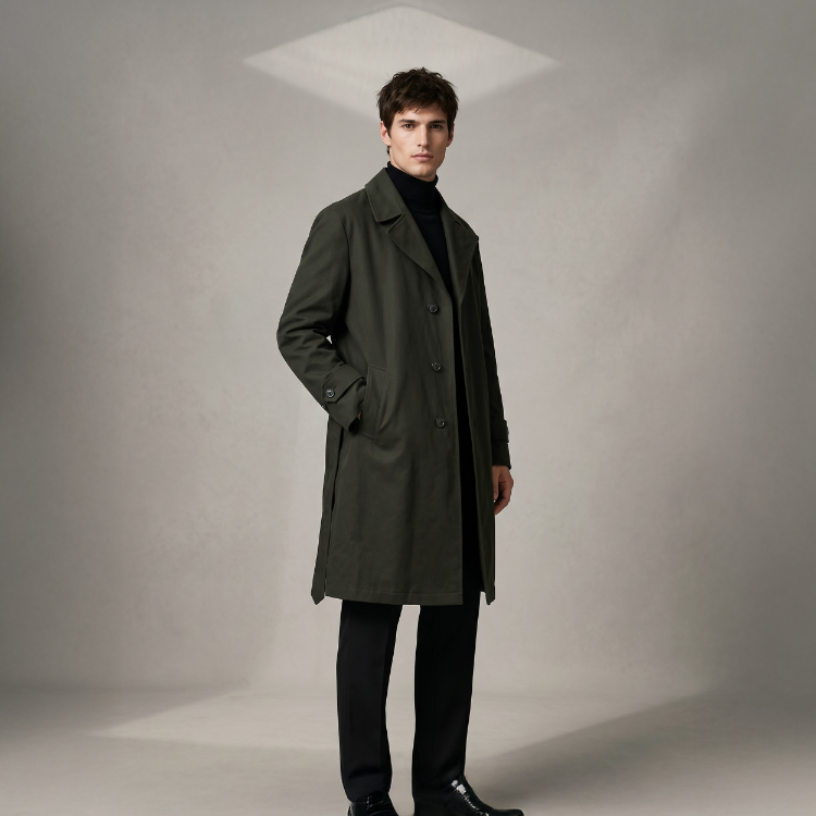 Minimal Vintage Trençkot – Koyu Haki / Oversize Form