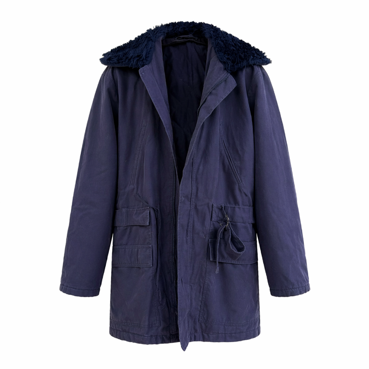 Vintage Kapüşonlu Kürk Yakalı Parka – Lacivert