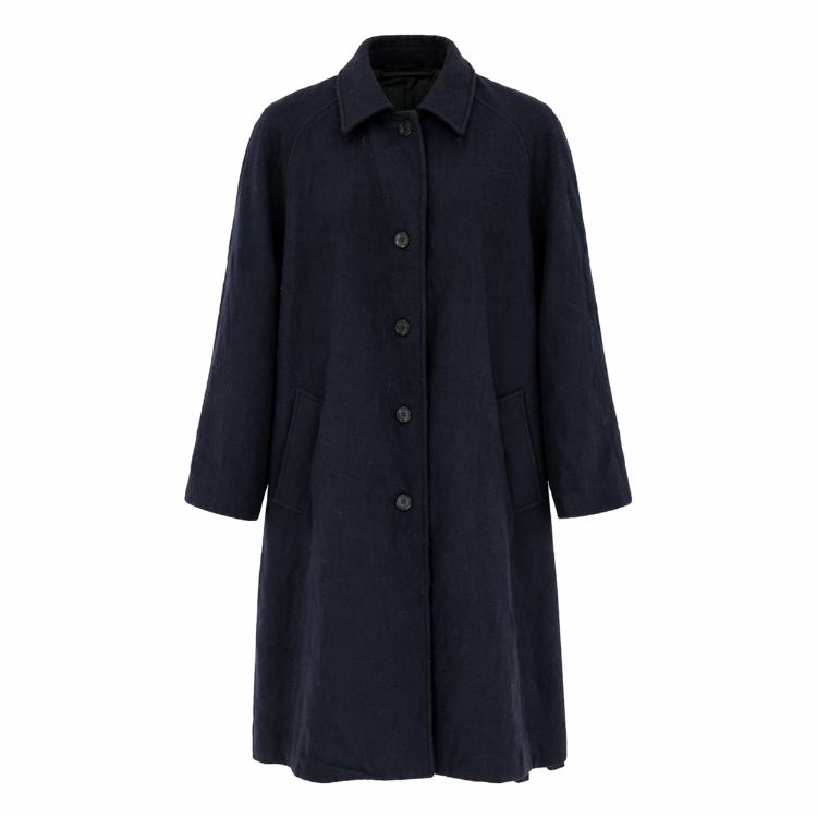 Vintage Lacivert Uzun Yün Kaban – Klasik & Minimal Stil