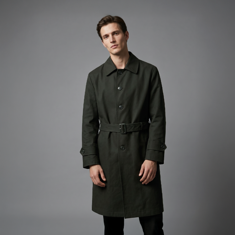 Minimal Vintage Trençkot – Koyu Haki / Oversize Form