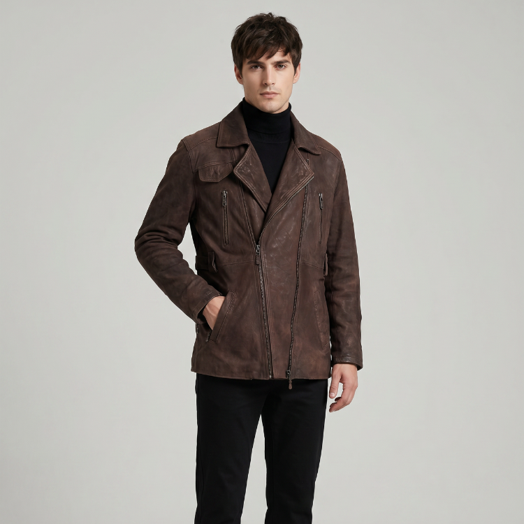 Vintage Hakiki Deri Ceket – Koyu Kahve / Karakterli Slim Form