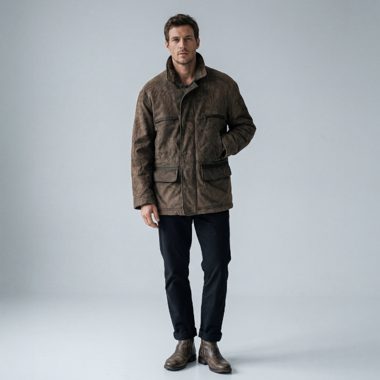 Vintage L-XL Oversize Nubuk Eskitme Mont - Invoice Menswear Çift Astarlı
