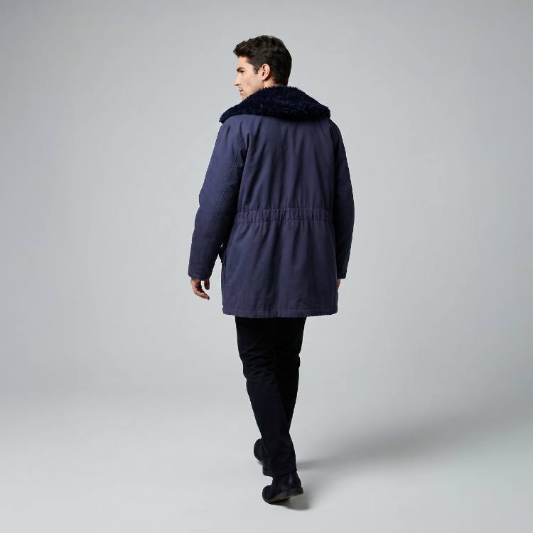 Vintage Kapüşonlu Kürk Yakalı Parka – Lacivert