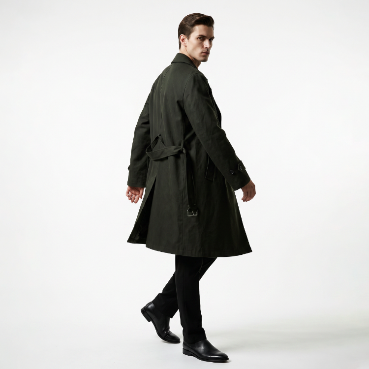 Minimal Vintage Trençkot – Koyu Haki / Oversize Form