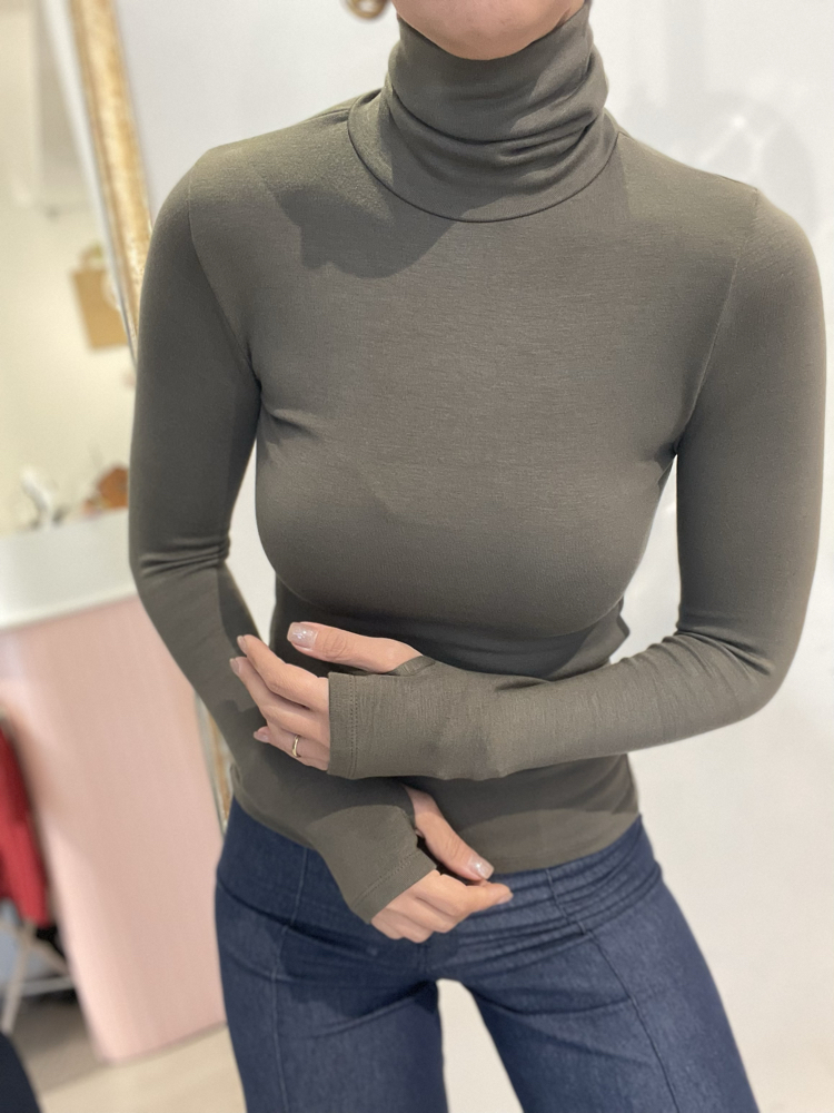 Kadın, Yumoş Dokulu, Haki Yeşil Boğazlı Body