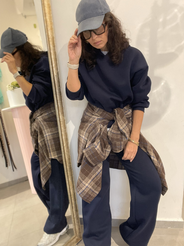 Kadın, Kapüşonlu, Kanguru Cepli, 3 İplik Şardonlu Sweatshirt Lacivert