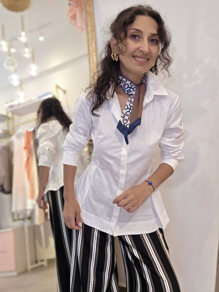 Kadın, Peplum Bel Detaylı, Pamuk Kumaş, Beyaz Gömlek