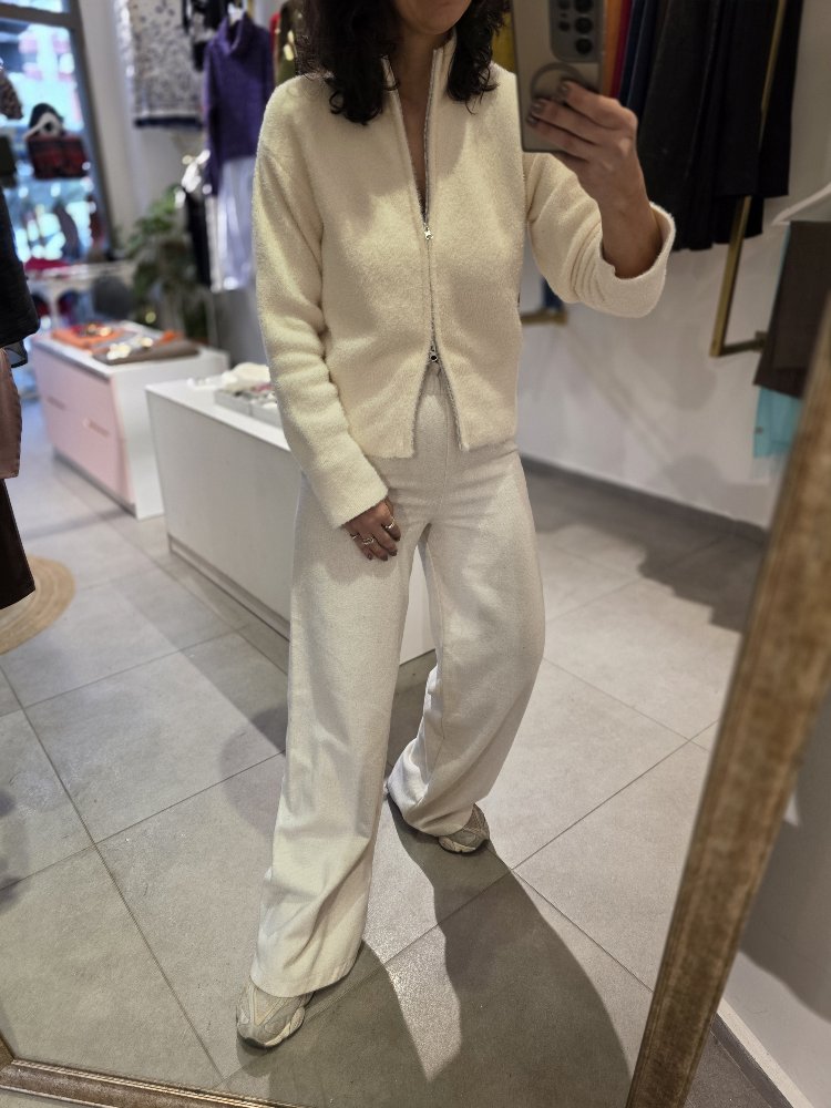 Kadın, Beli Lastikli, Palazzo Kışlık Kumaş Pantolon Ekru