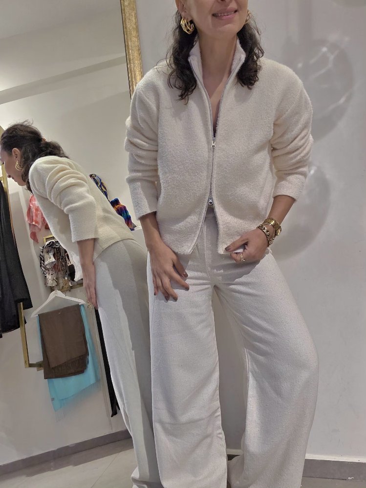 Kadın, Beli Lastikli, Palazzo Kışlık Kumaş Pantolon Ekru