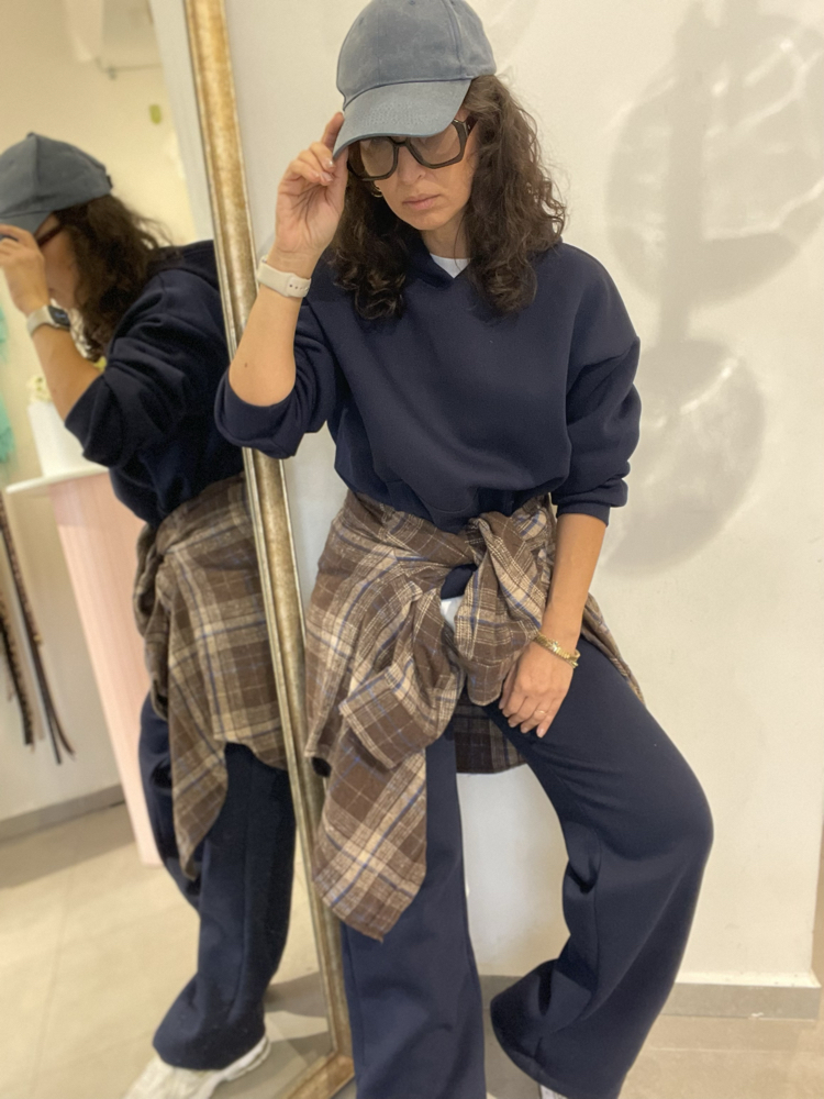 Kadın, Kapüşonlu, Kanguru Cepli, 3 İplik Şardonlu Sweatshirt Lacivert