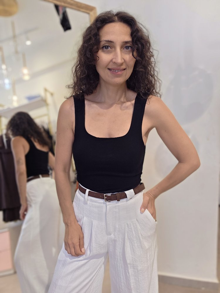 Kadın, Ön Arka Kare Yaka, Yumuşak Dokulu, Siyah Atlet