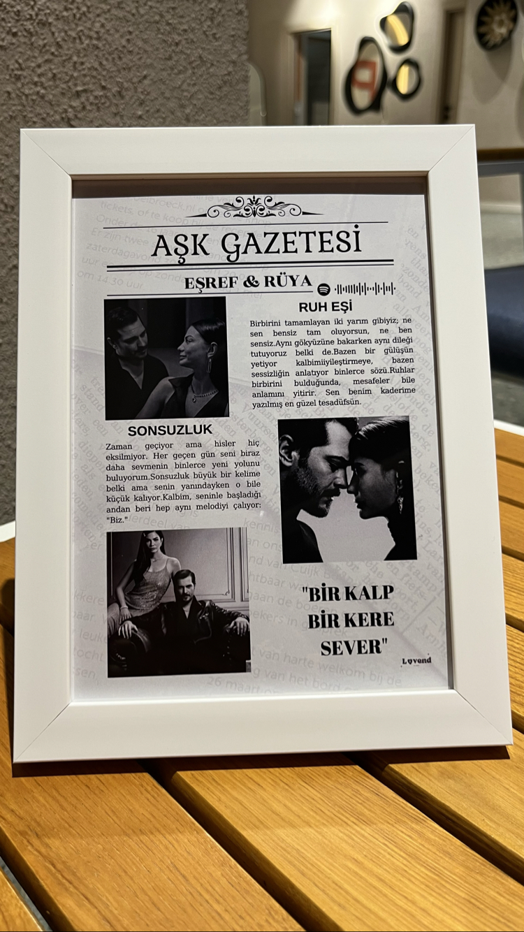 Kişiye Özel tasarım çerçeve-2(Aşk gazetesi)