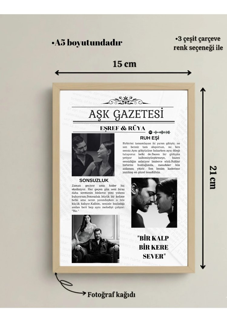 Kişiye Özel tasarım çerçeve-2(Aşk gazetesi)
