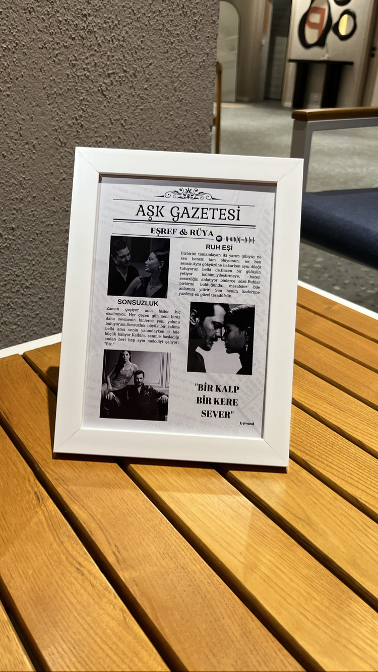 Kişiye Özel tasarım çerçeve-2(Aşk gazetesi)