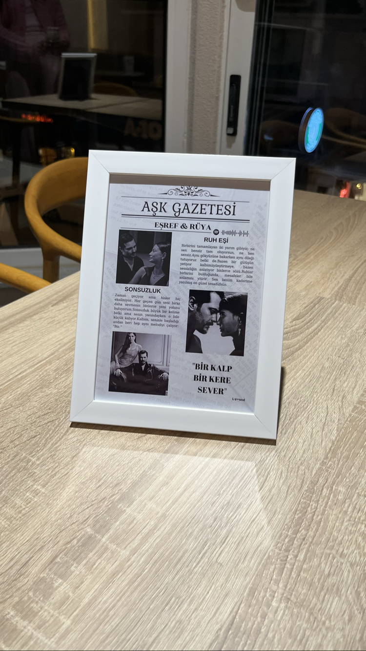 Kişiye Özel tasarım çerçeve-2(Aşk gazetesi)