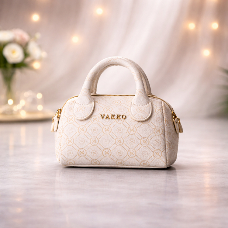 Mini Vakko Beyaz Gold Detaylı Çanta