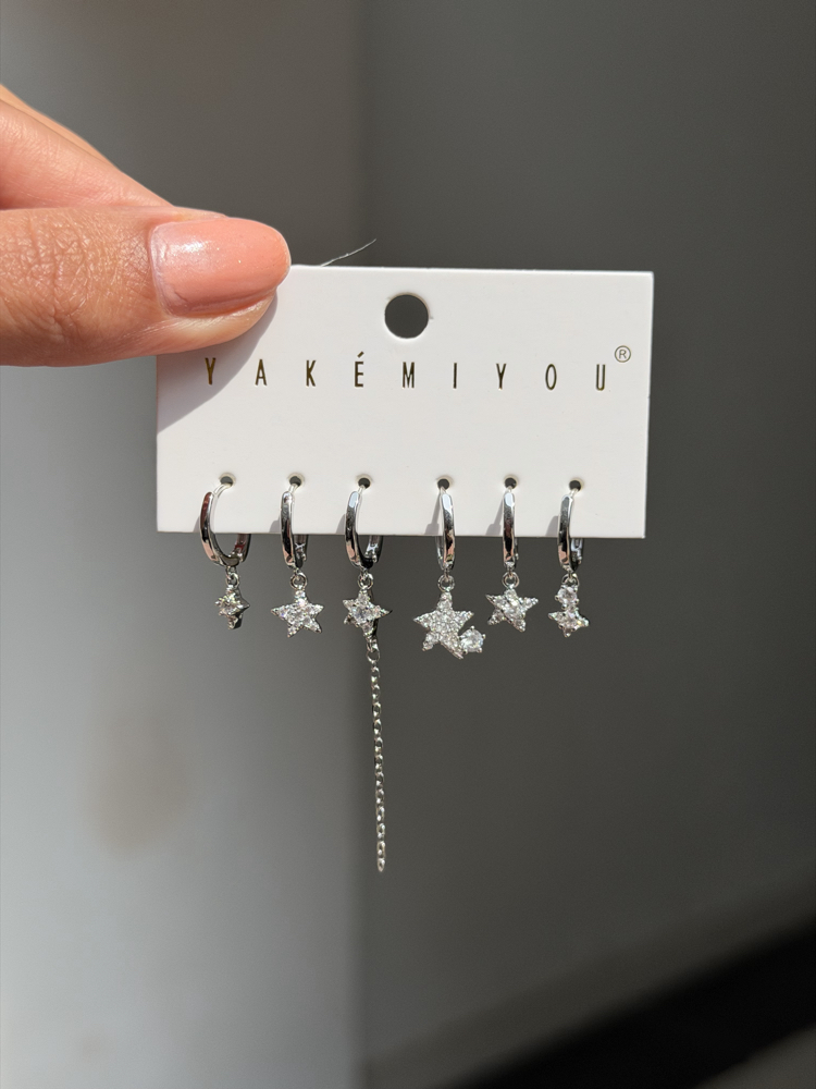 İthal 6lı Stargirl Set Küpe | Silver
