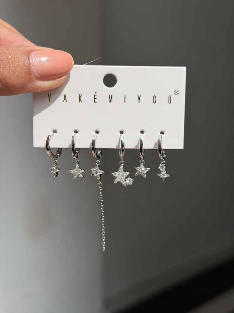 İthal 6lı Stargirl Set Küpe | Silver