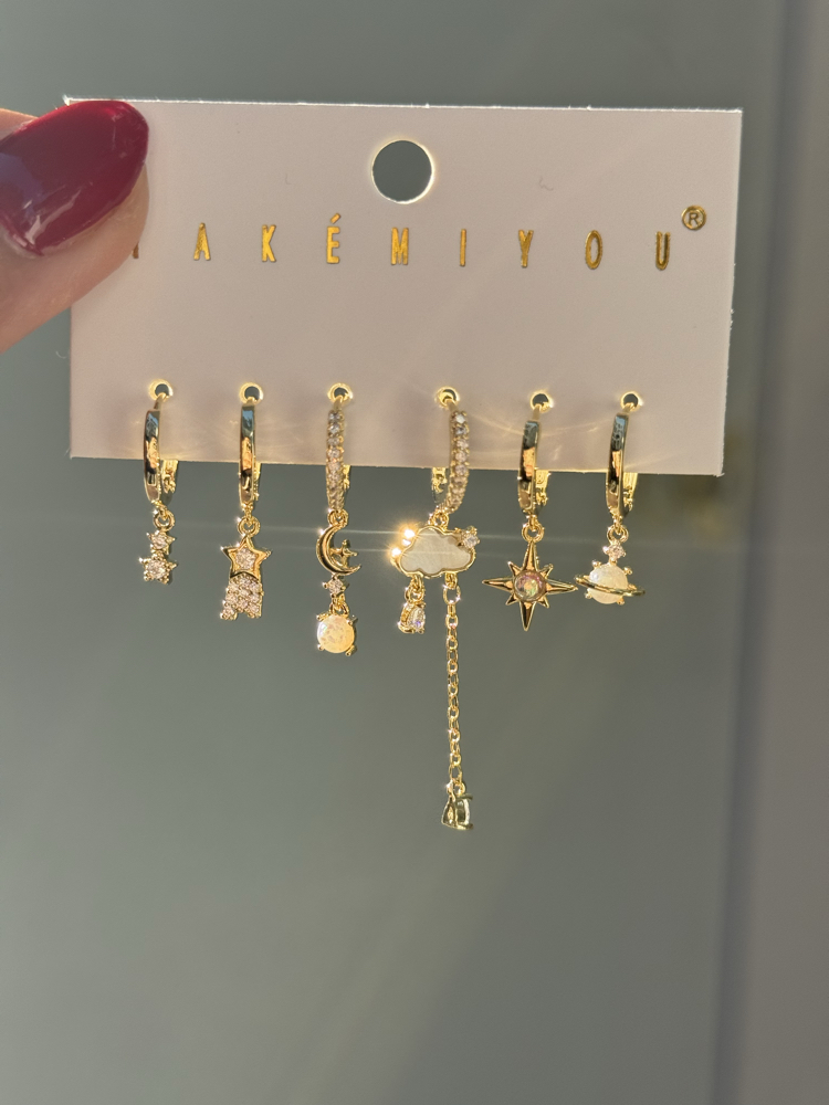 İthal Altılı The Sky Küpe Seti | Gold