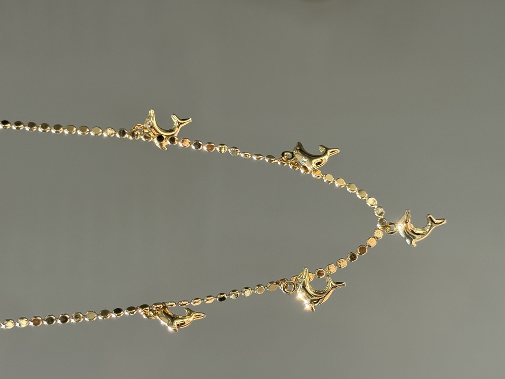 Çelik 14k Pul Zincirli Yunus Charm Kolye | Gold