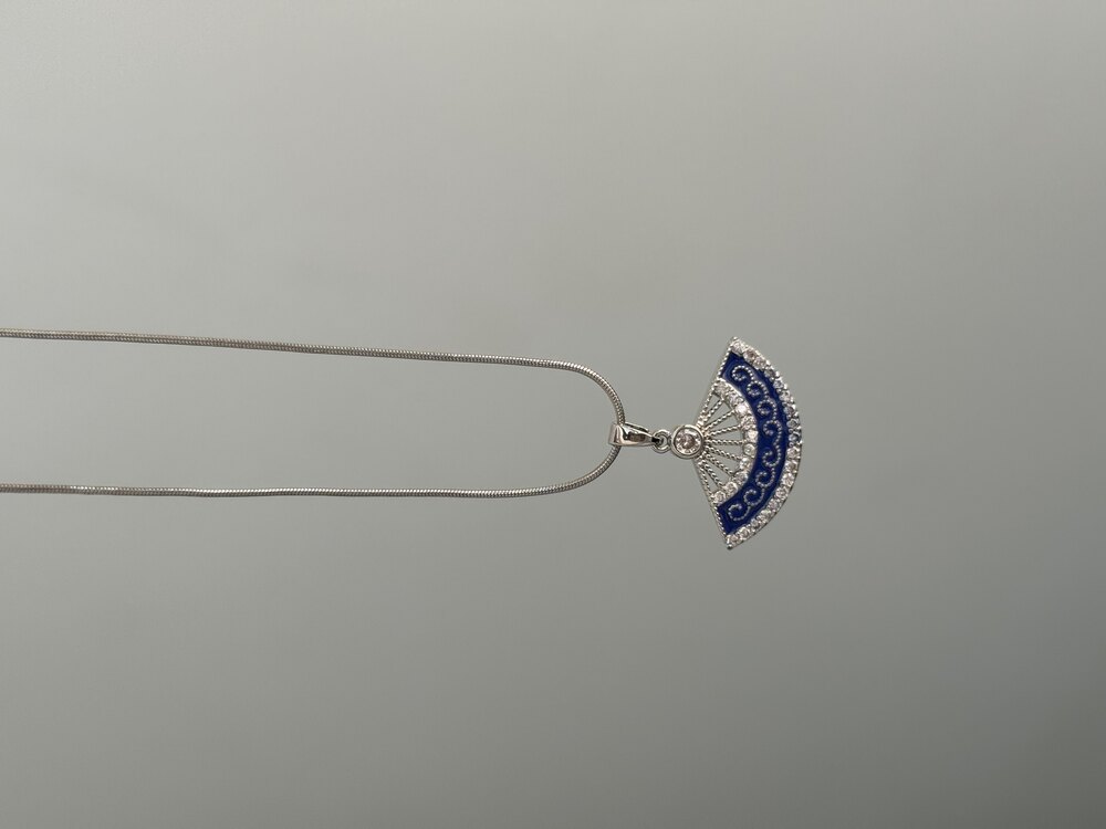 Çelik Silver Lacivert Yelpaze Kolye