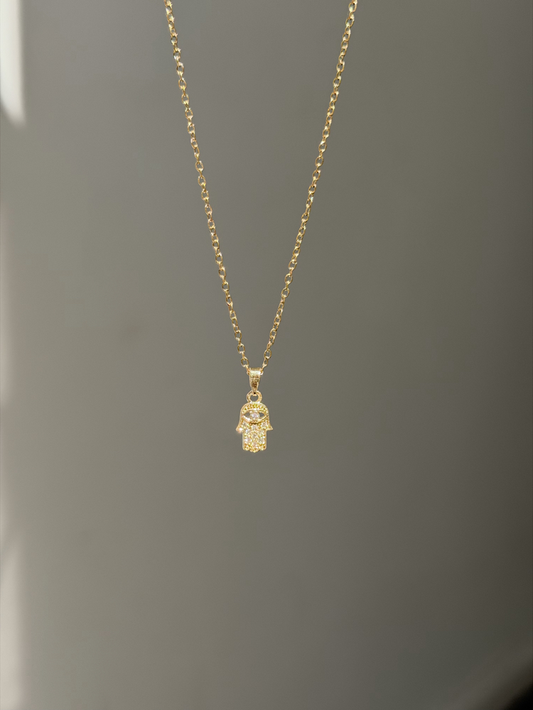 Çelik Mini Hamsa Kolye | Gold
