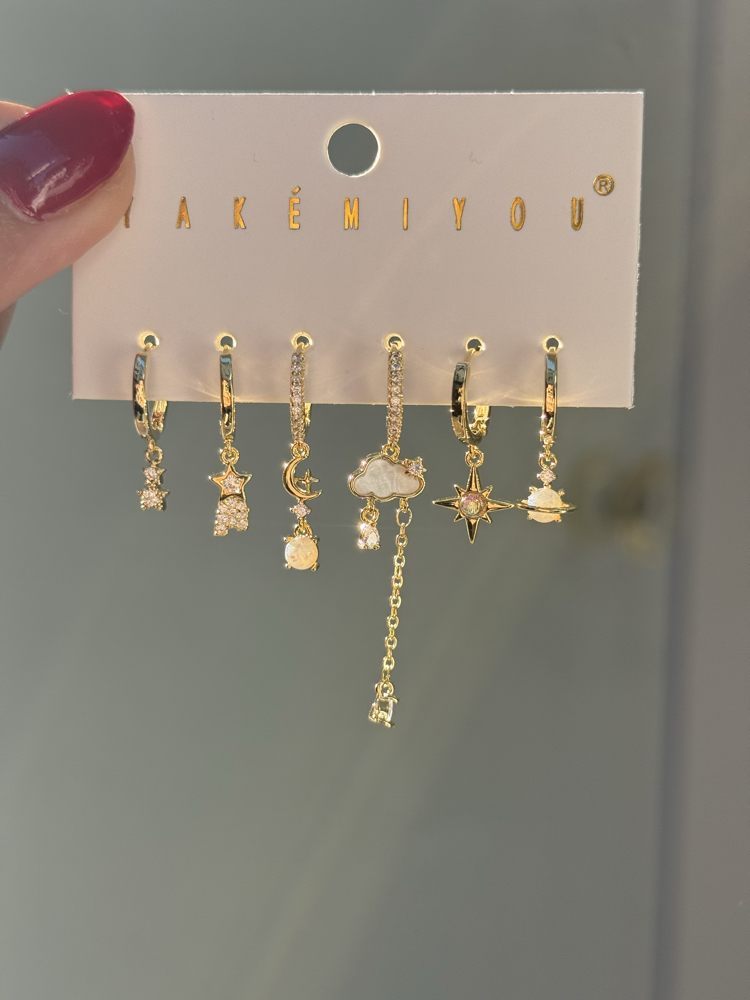 İthal Altılı The Sky Küpe Seti | Gold