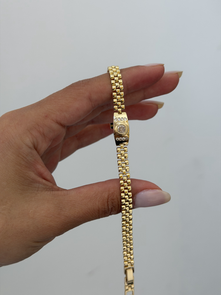 Premium Seri Hasır Kordonlu Taş Detay Bileklik | Gold