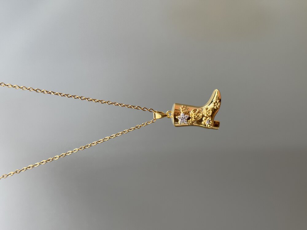 Çelik Vintage Motifli Çizme Kolye | Gold