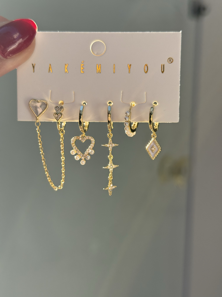 İthal 6lı Pure Love Küpe Seti | Gold