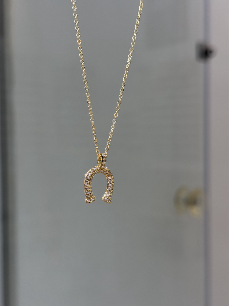 Çelik Taşlı Nal Kolye | 14k Gold