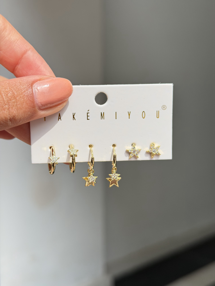İthal 6lı Minimal Stars Set Küpe | Gold