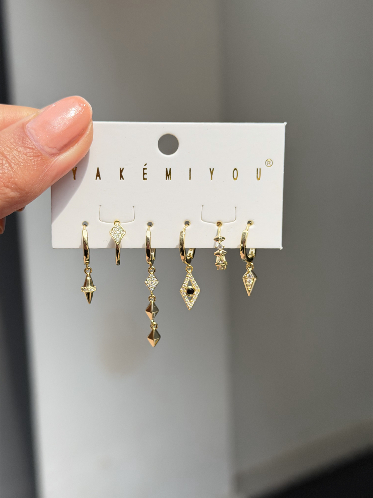 İthal 6lı Minimal Eyes Set Küpe | Gold