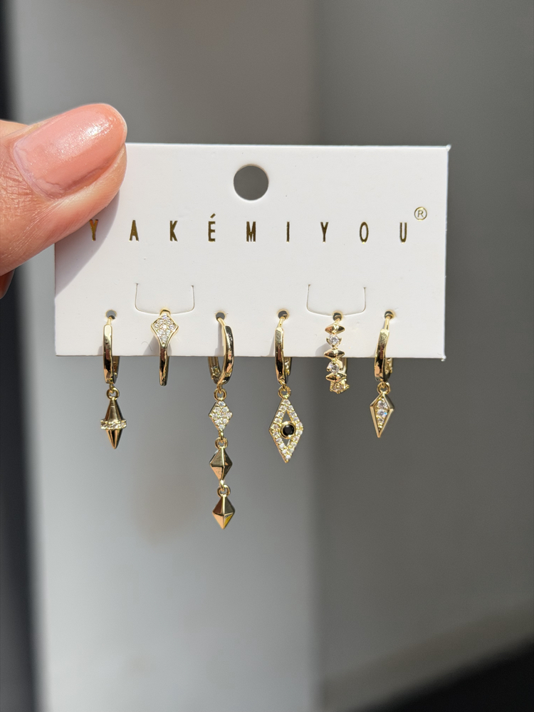 İthal 6lı Minimal Eyes Set Küpe | Gold