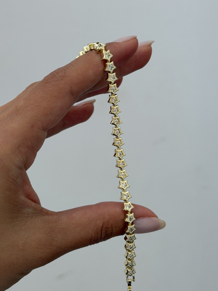 Premium Seri Sıra Taşlı Yıldızlı Bileklik | Gold