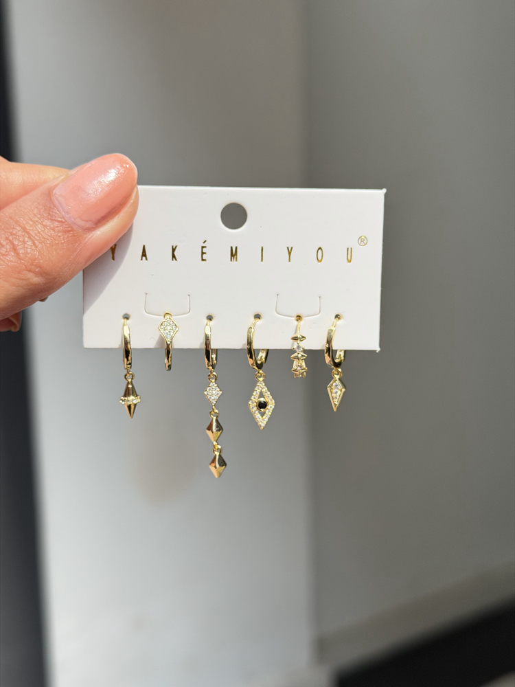 İthal 6lı Minimal Eyes Set Küpe | Gold