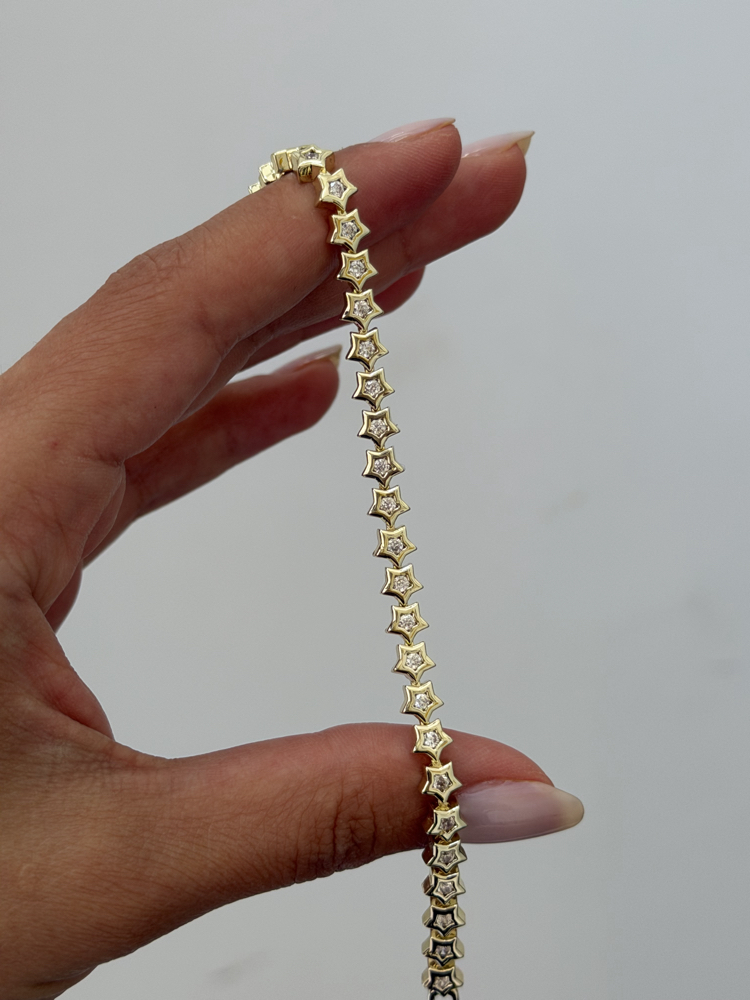 Premium Seri Sıra Taşlı Yıldızlı Bileklik | Gold