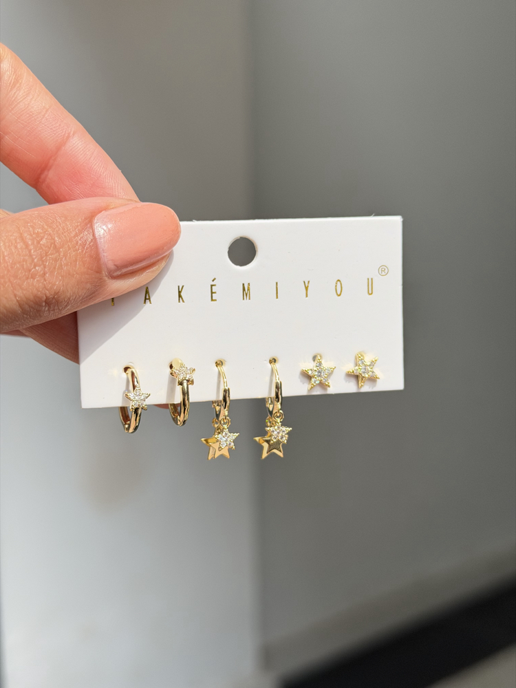 İthal 6lı Minimal Stars Set Küpe | Gold