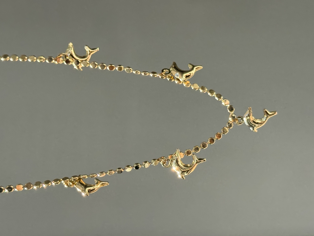 Çelik 14k Pul Zincirli Yunus Charm Kolye | Gold