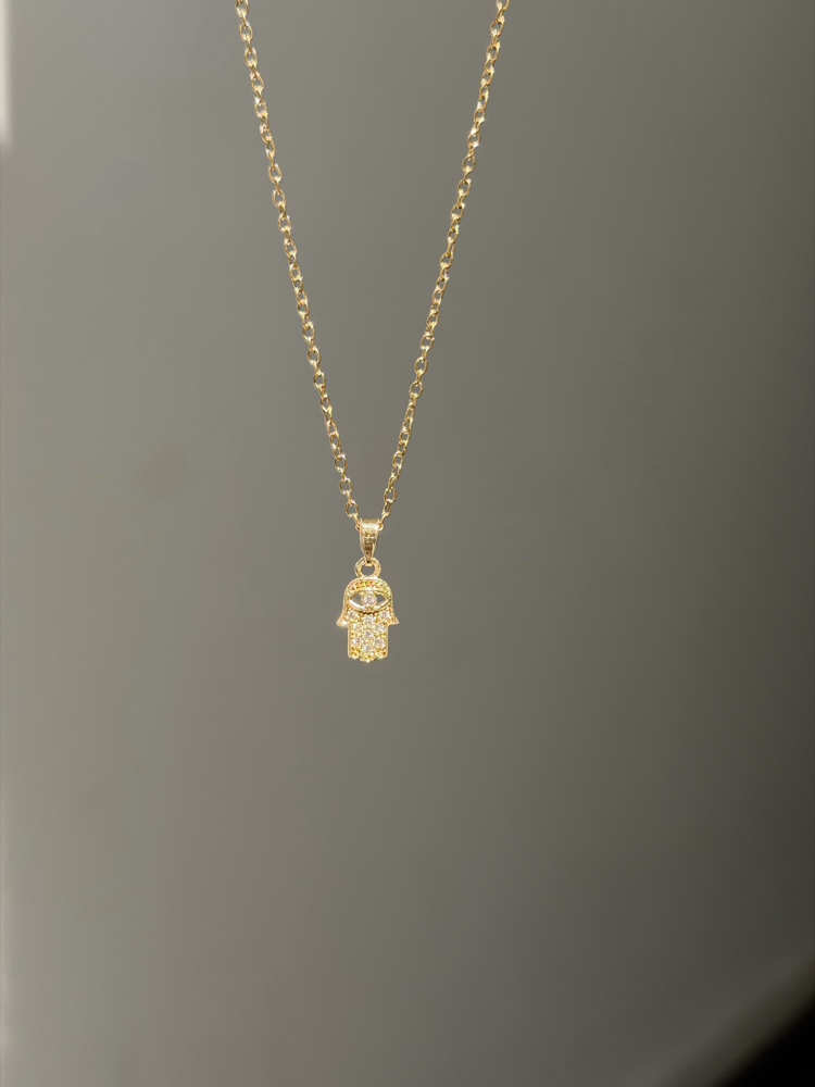 Çelik Mini Hamsa Kolye | Gold