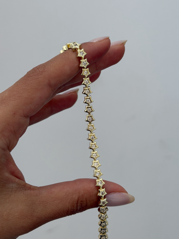 Premium Seri Sıra Taşlı Yıldızlı Bileklik | Gold