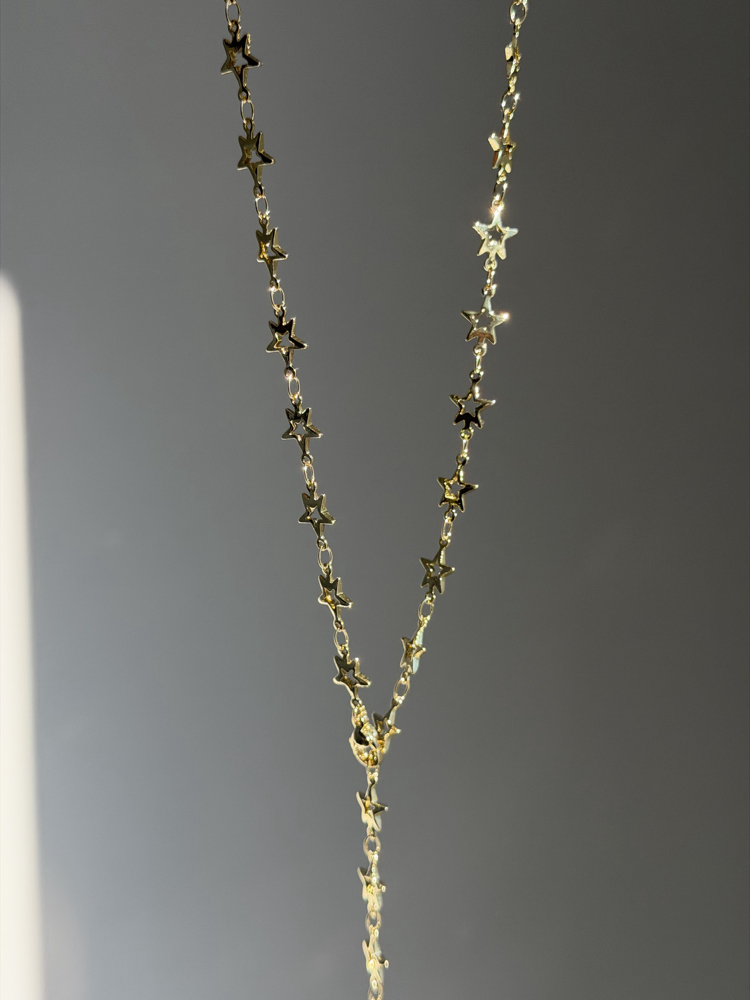 Çelik Yıldızlı Y Kolye | 14k Gold