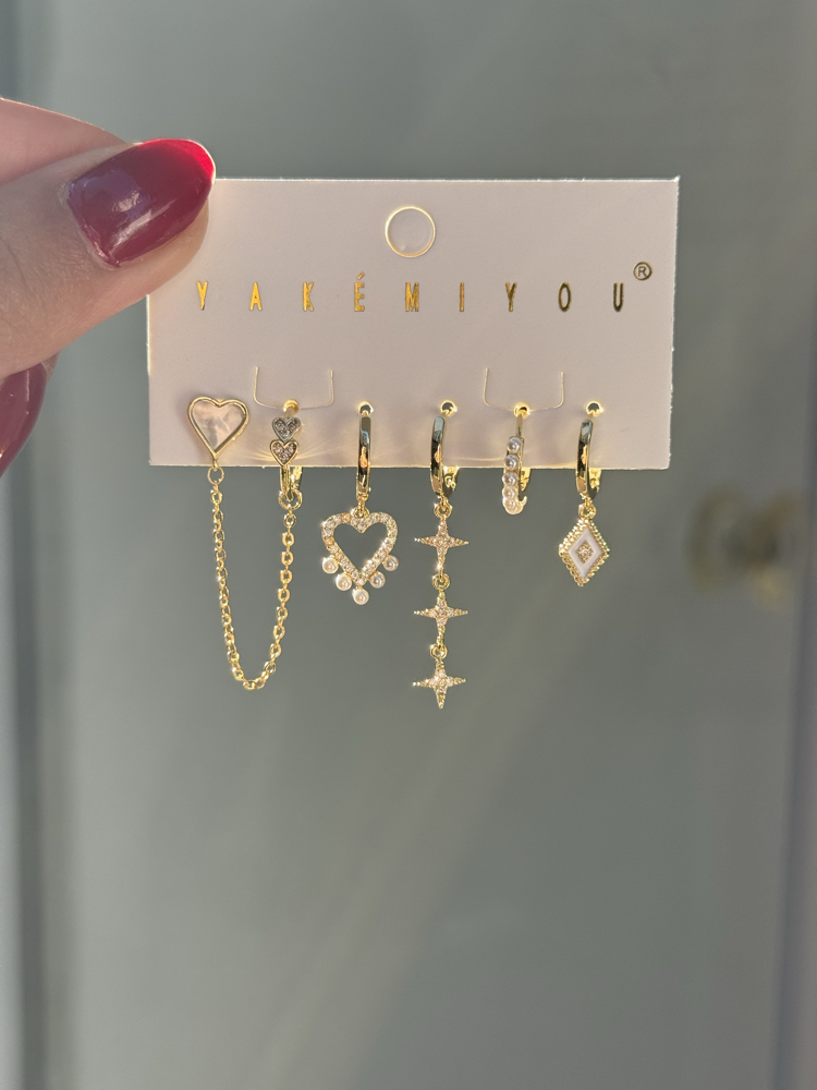 İthal 6lı Pure Love Küpe Seti | Gold