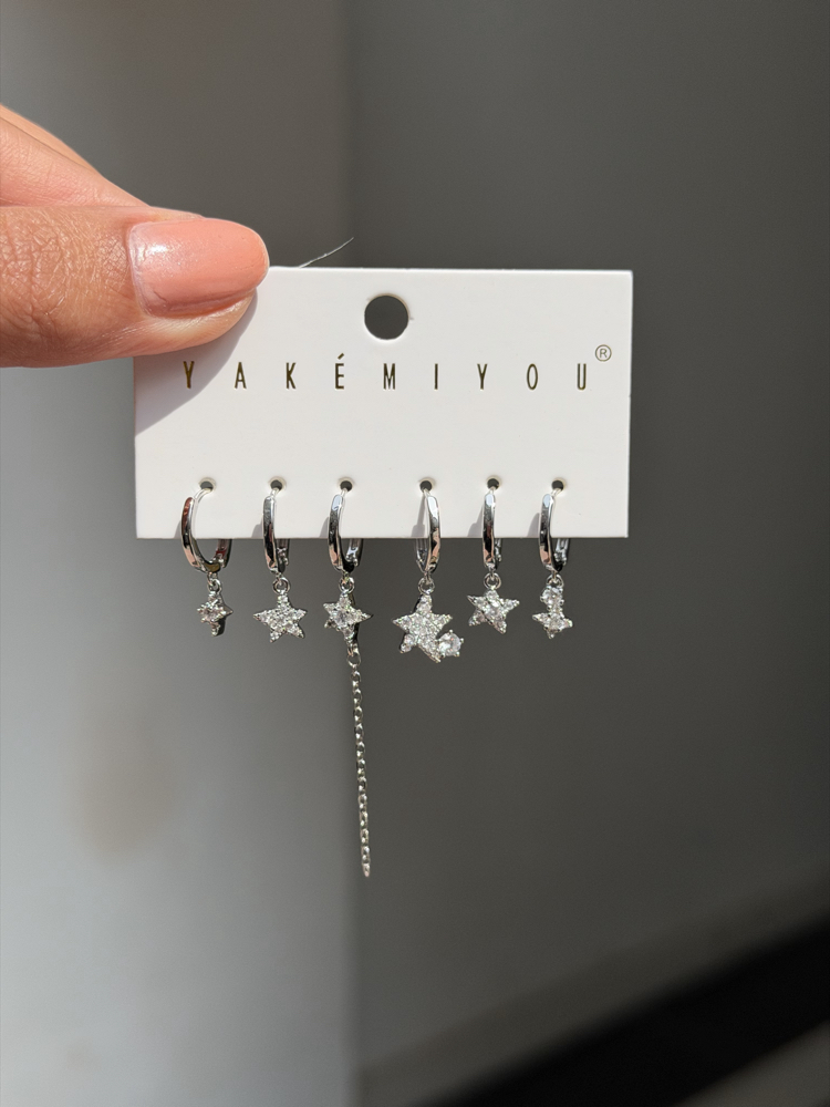 İthal 6lı Stargirl Set Küpe | Silver