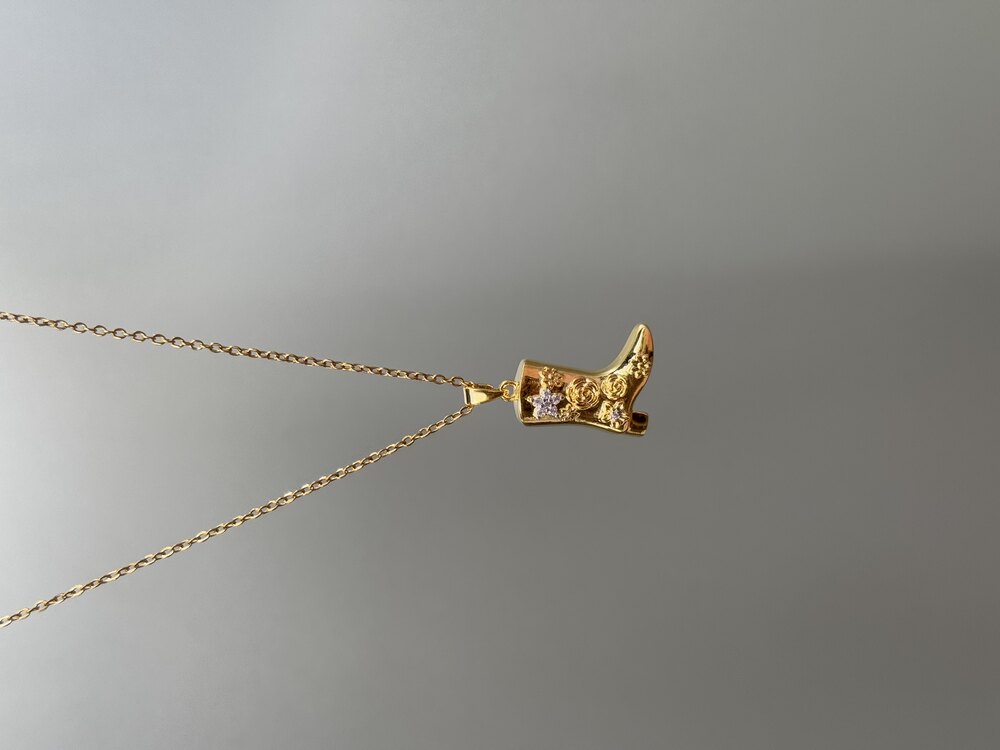 Çelik Vintage Motifli Çizme Kolye | Gold