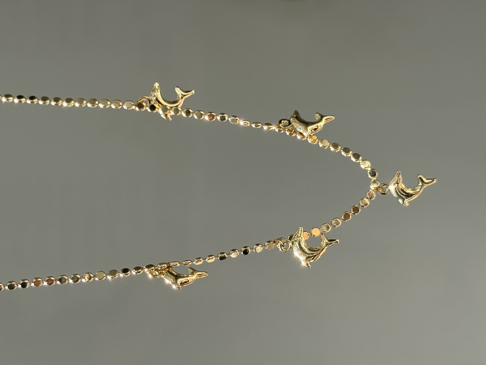 Çelik 14k Pul Zincirli Yunus Charm Kolye | Gold