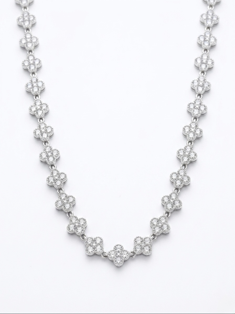 VIP | Mini silver taşlı yonca kolye
